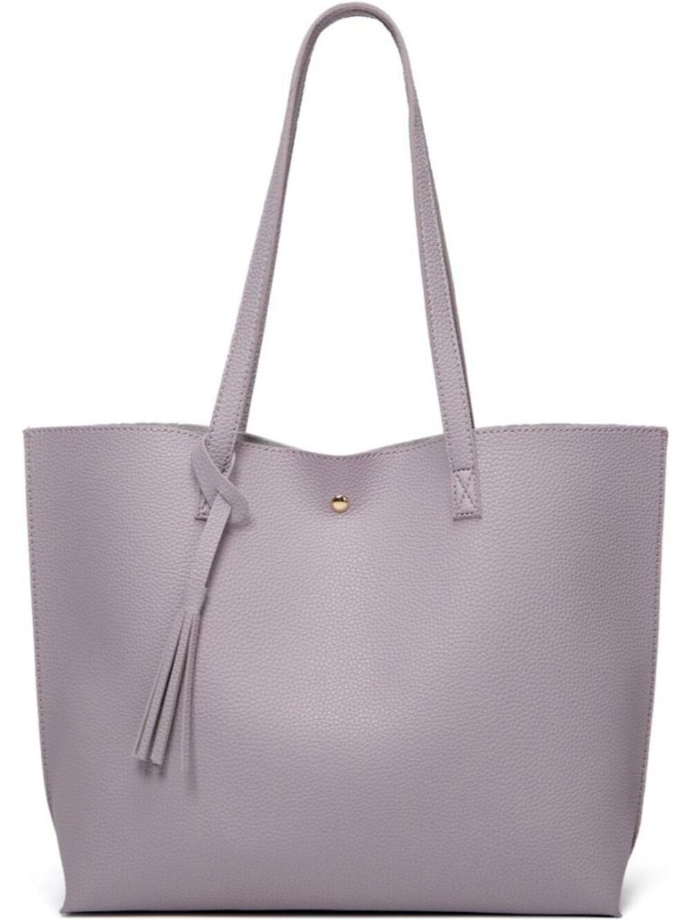 Women’s Gray Purple Soft Faux Leather Tote Bag Tassel Large Shoulder Purse